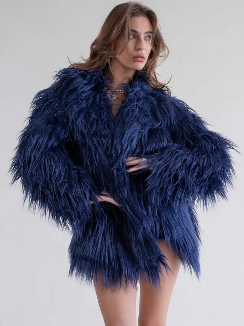 NWT WOW Azalea Wang Long-Haired Faux Fur Jacket - BLUE